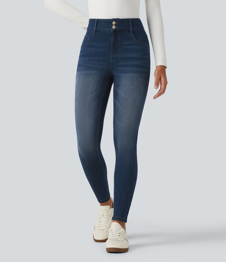 Halara Flex™ Denim Heat Mid Rise Skinny Fleece Casual Jeans with Pockets