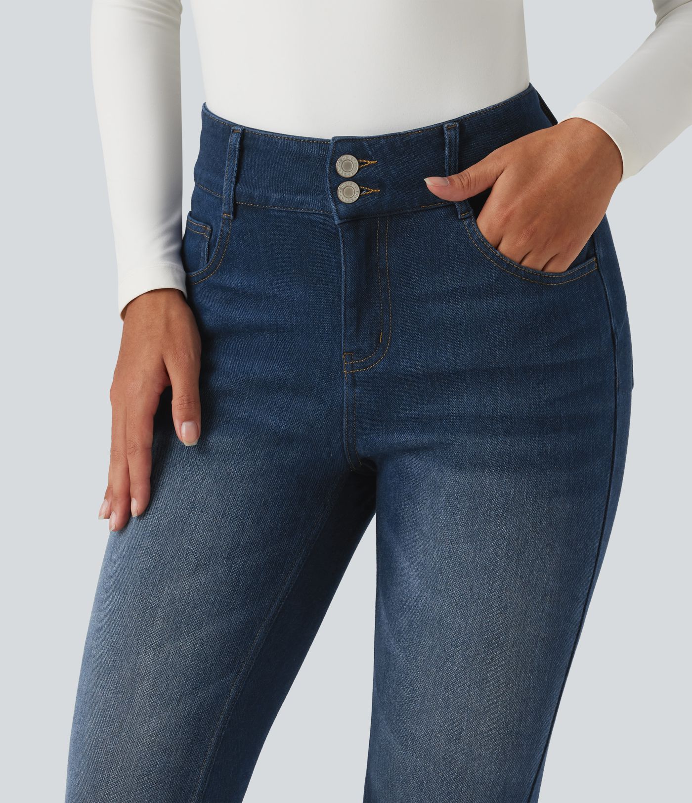 Halara Flex™ - Lässige Jeans aus Fleece-Denim mit mittelhohem Bund und mehreren Taschen - skinny fit