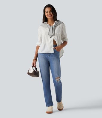 High Waisted Casual Jeans with Pockets High Waisted Casual Jeans with Pockets