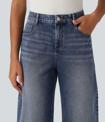 Halara Flex™ Mid Rise Barrel Leg Casual Jeans with Pockets