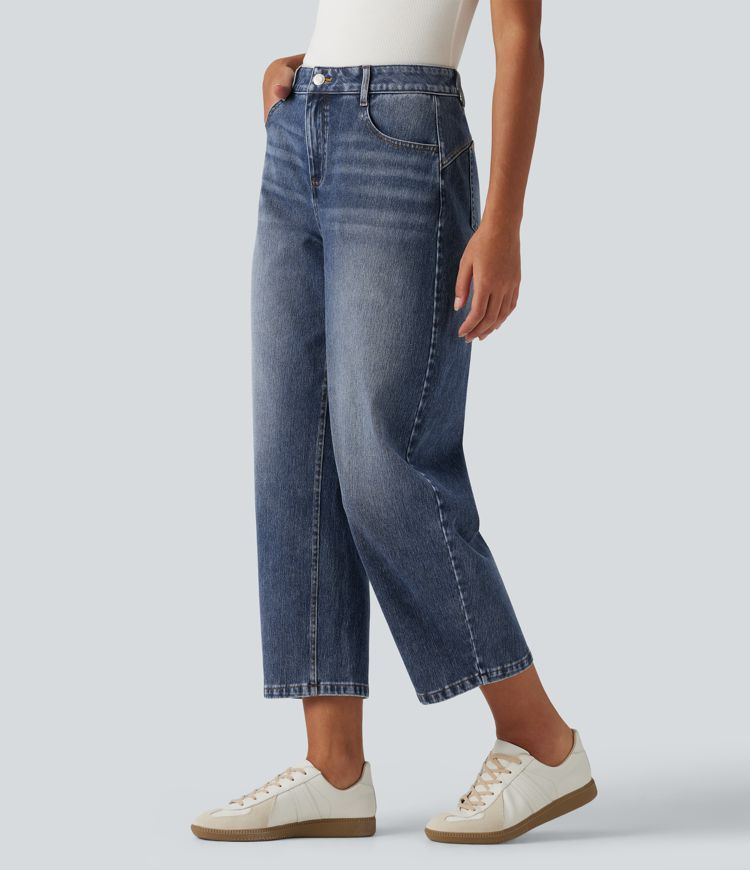 Halara Flex™ Mid Rise Barrel Leg Casual Jeans with Pockets