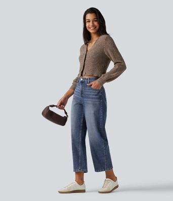 Halara Flex™ Mid Rise Barrel Leg Casual Jeans with Pockets