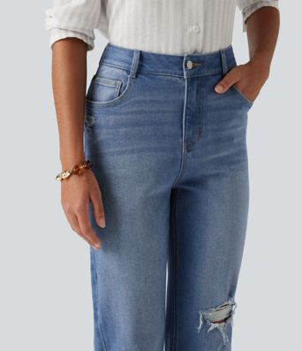 High Waisted Casual Jeans with Pockets High Waisted Casual Jeans with Pockets