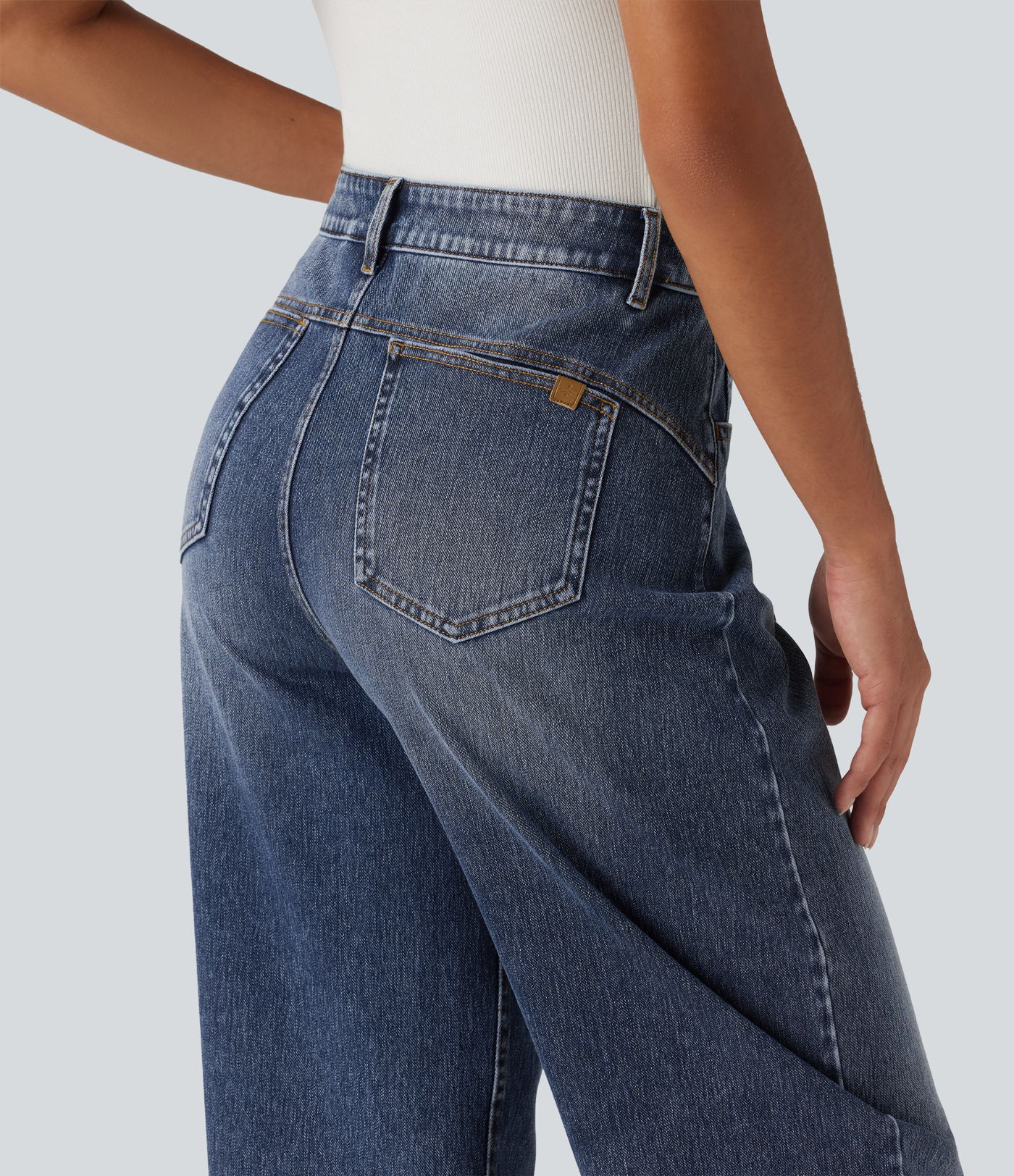 Halara Flex™ Mid Rise Barrel Leg Casual Jeans with Pockets