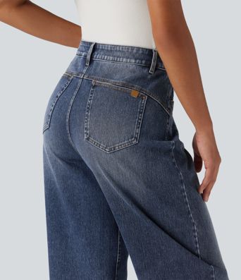 Halara Flex™ Mid Rise Barrel Leg Casual Jeans with Pockets