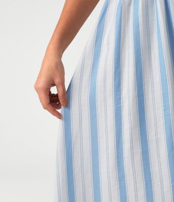 Gerafftes Midikleid in Leinenoptik mit abnehmbaren Trägern und Streifen