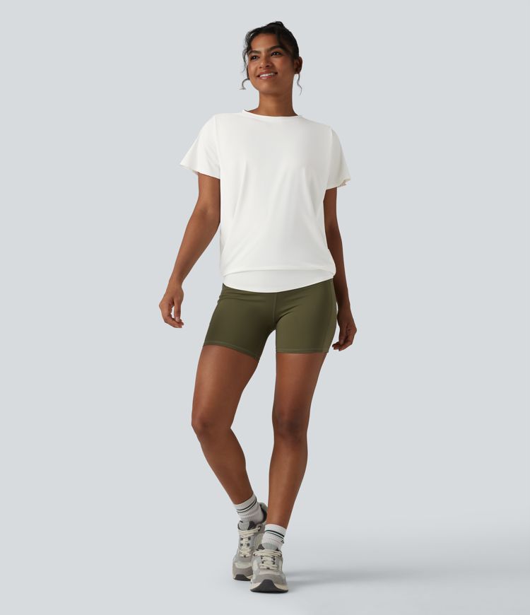 Round Neck Short Sleeve Ruched InstantCool Yoga Sports Top-UPF50+ Round Neck Short Sleeve Ruched InstantCool Yoga Sports Top-UPF50+