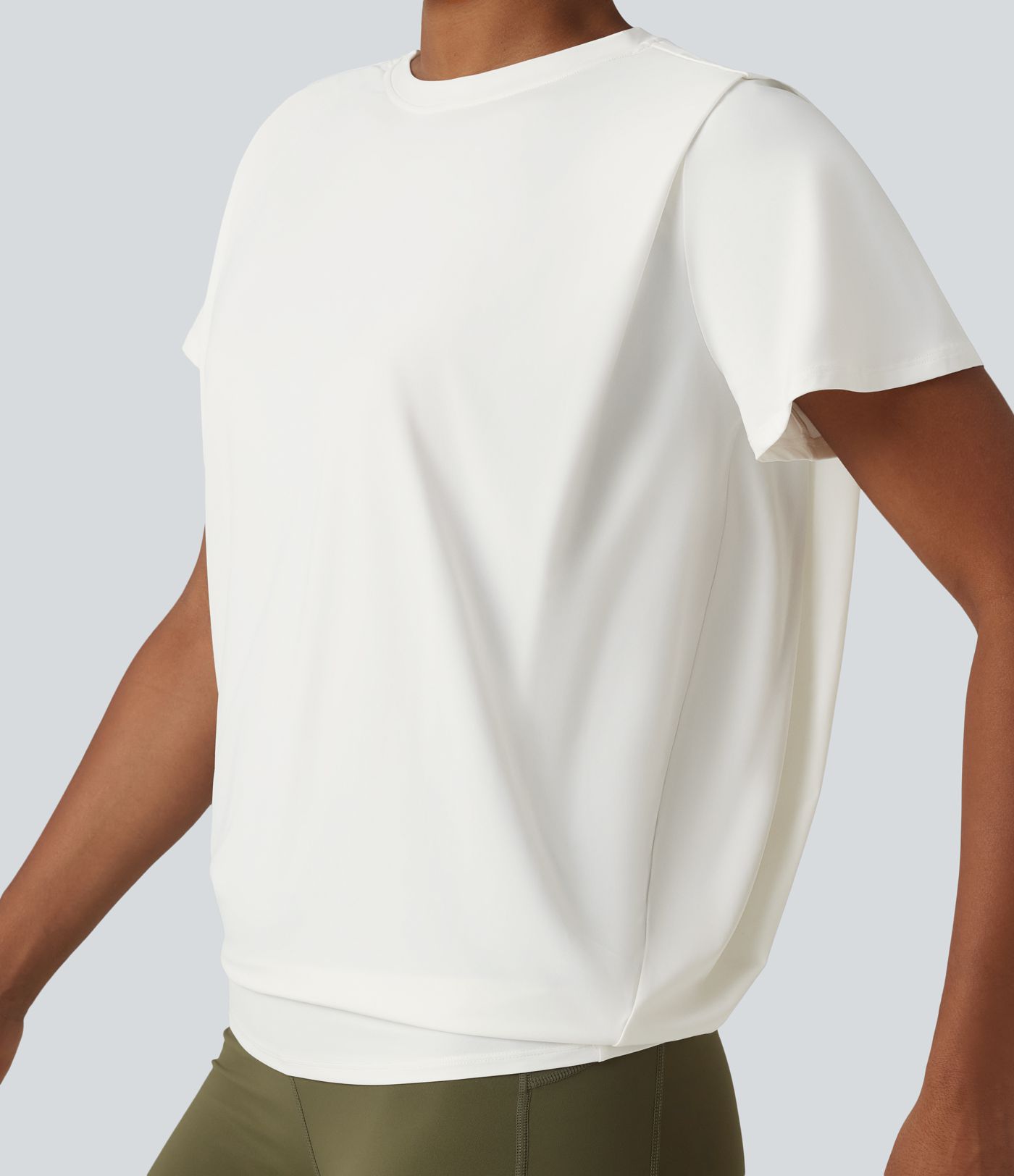 Round Neck Short Sleeve Ruched InstantCool Yoga Sports Top-UPF50+ Round Neck Short Sleeve Ruched InstantCool Yoga Sports Top-UPF50+