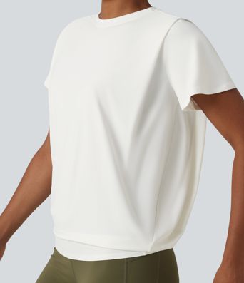 Round Neck Short Sleeve Ruched InstantCool Yoga Sports Top-UPF50+ Round Neck Short Sleeve Ruched InstantCool Yoga Sports Top-UPF50+