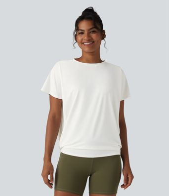 Round Neck Short Sleeve Ruched InstantCool Yoga Sports Top-UPF50+ Round Neck Short Sleeve Ruched InstantCool Yoga Sports Top-UPF50+