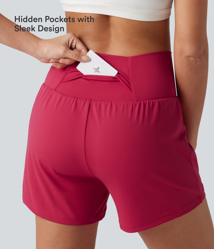 SoftlyZero™ Airy Crossover High Waisted 2-in-1 InstantCool Yoga Shorts 5'' with Pockets SoftlyZero™ Airy Crossover High Waisted 2-in-1 InstantCool Yoga Shorts 5'' with Pockets