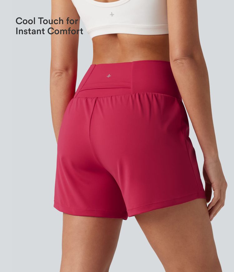 SoftlyZero™ Airy Crossover High Waisted 2-in-1 InstantCool Yoga Shorts 5'' with Pockets SoftlyZero™ Airy Crossover High Waisted 2-in-1 InstantCool Yoga Shorts 5'' with Pockets