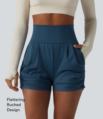 SoftlyZero™ Airy High Waisted Ruched InstantCool Yoga Shorts 3'' with Pockets SoftlyZero™ Airy High Waisted Ruched InstantCool Yoga Shorts 3'' with Pockets