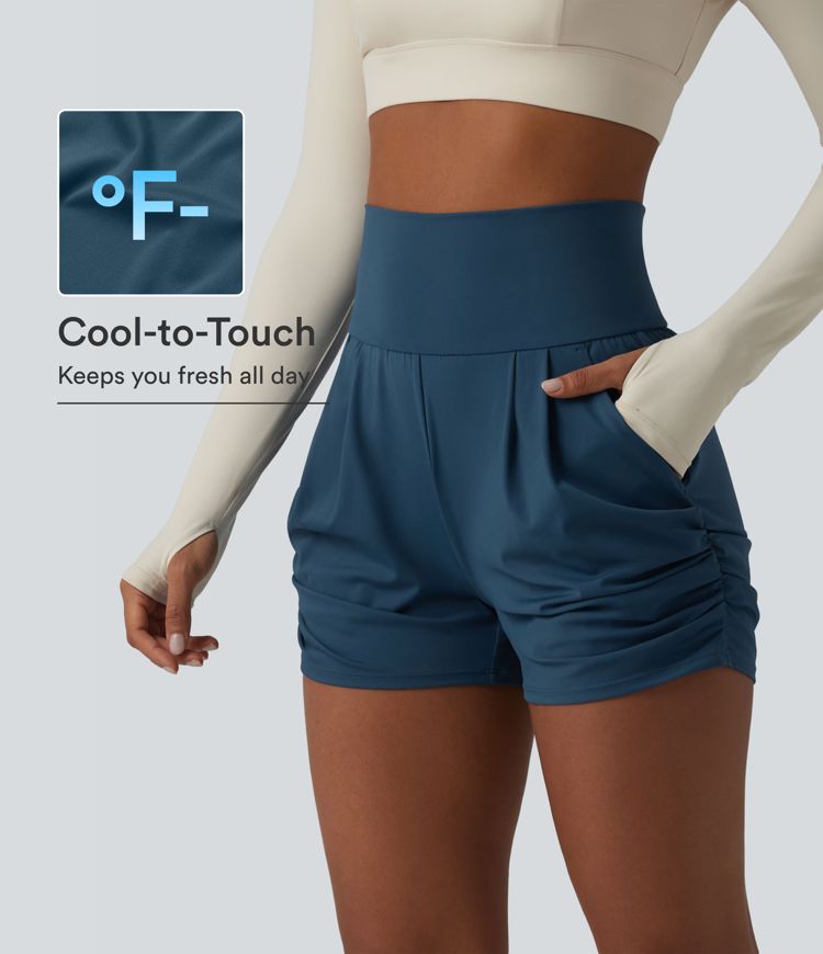 SoftlyZero™ Airy High Waisted Ruched InstantCool Yoga Shorts 3'' with Pockets SoftlyZero™ Airy High Waisted Ruched InstantCool Yoga Shorts 3'' with Pockets