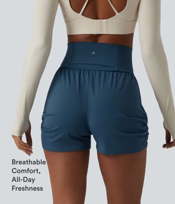 SoftlyZero™ Airy High Waisted Ruched InstantCool Yoga Shorts 3'' with Pockets SoftlyZero™ Airy High Waisted Ruched InstantCool Yoga Shorts 3'' with Pockets
