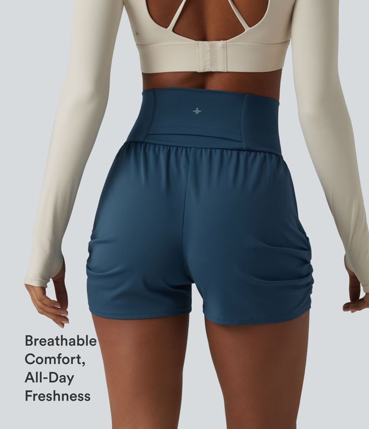 SoftlyZero™ Airy High Waisted Ruched InstantCool Yoga Shorts 3'' with Pockets SoftlyZero™ Airy High Waisted Ruched InstantCool Yoga Shorts 3'' with Pockets