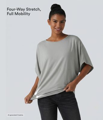 Round Neck Batwing Sleeve Relaxed Casual Top