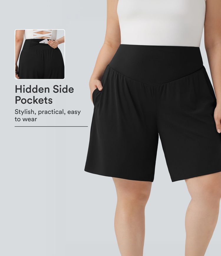 Plus Size SoftlyZero™ Airy High Waisted InstantCool Yoga Bermuda Shorts with Pockets Plus Size SoftlyZero™ Airy High Waisted InstantCool Yoga Bermuda Shorts with Pockets
