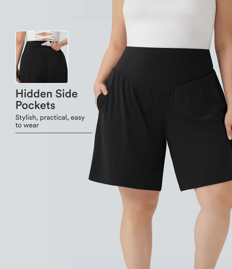 Black Plus Size SoftlyZero™ Airy High Waisted InstantCool Yoga Bermuda Shorts with Pockets / 1