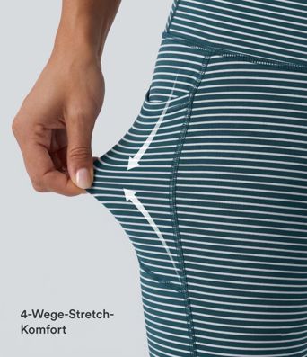 Gestreifte Yoga-Leggings mit hohem Bund, Seitentaschen und Kordelzug
