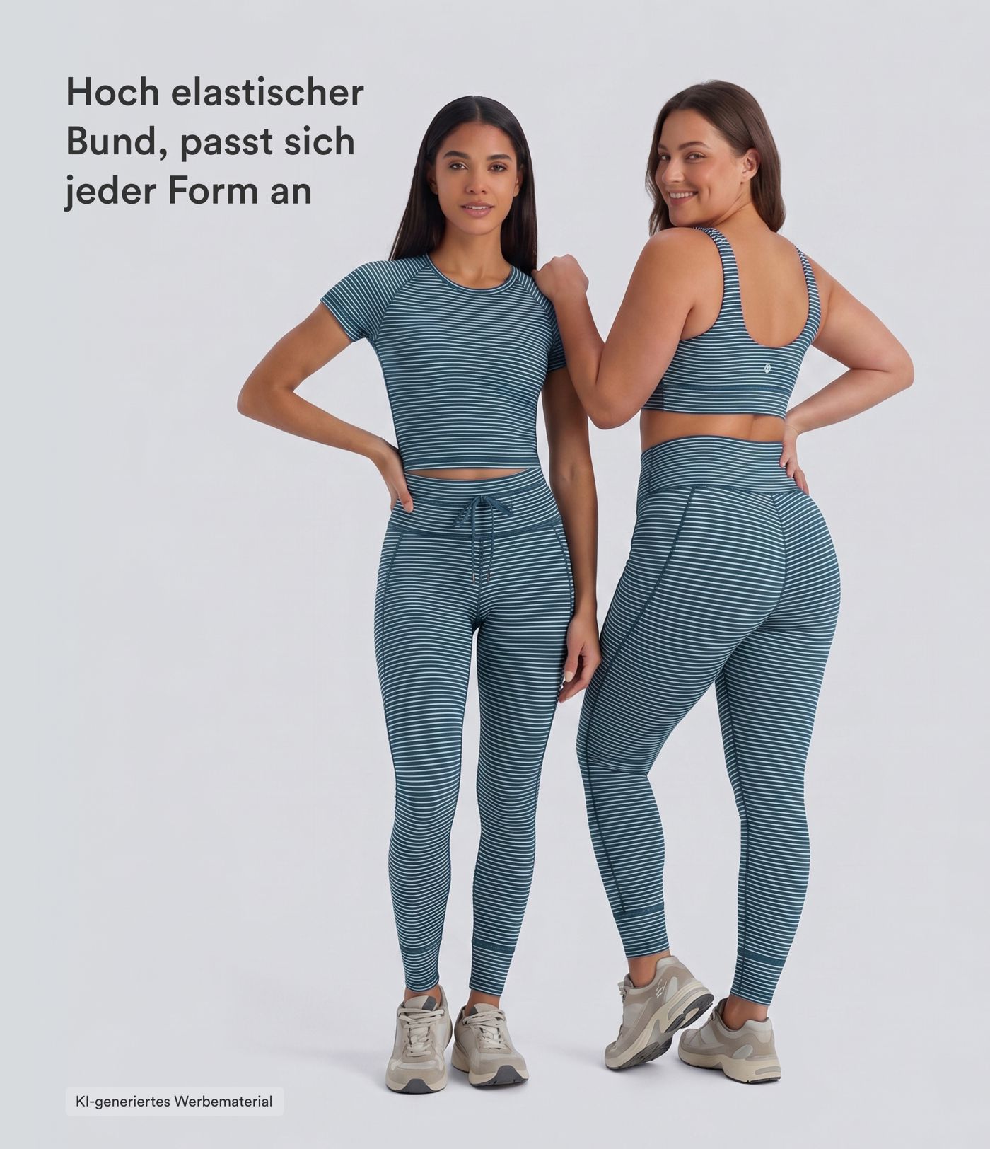 Gestreifte Yoga-Leggings mit hohem Bund, Seitentaschen und Kordelzug