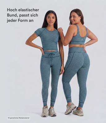 Gestreifte Yoga-Leggings mit hohem Bund, Seitentaschen und Kordelzug