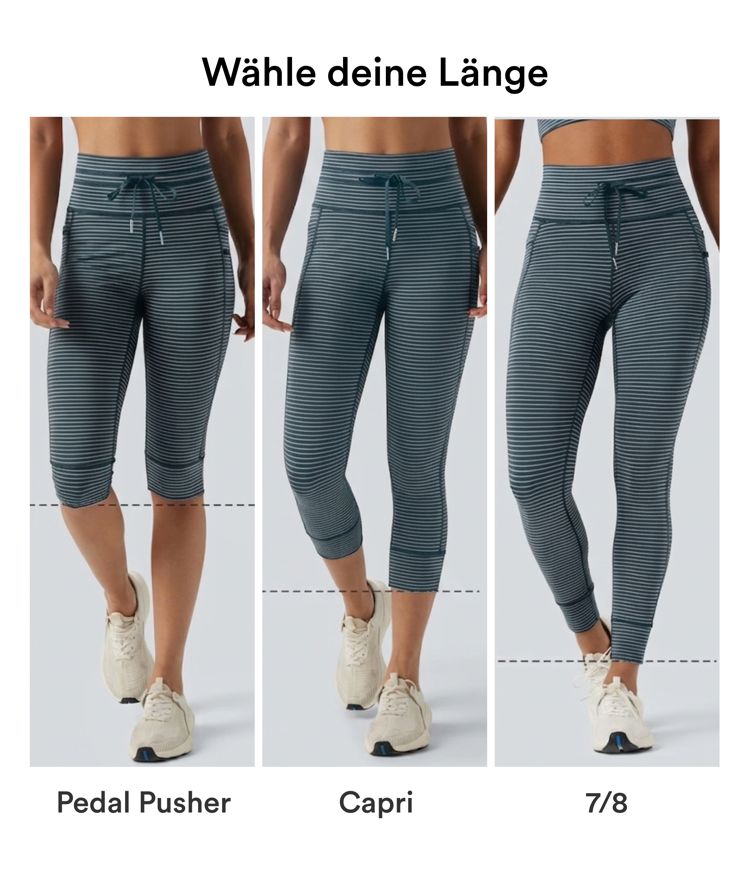 Gestreifte Yoga-Leggings mit hohem Bund, Seitentaschen und Kordelzug