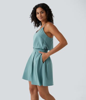 Breezeful™ Robe Casual Plissée à Bretelles Réglables Mini Dos Nu Découpée Poche Latérale Séchage Rapide