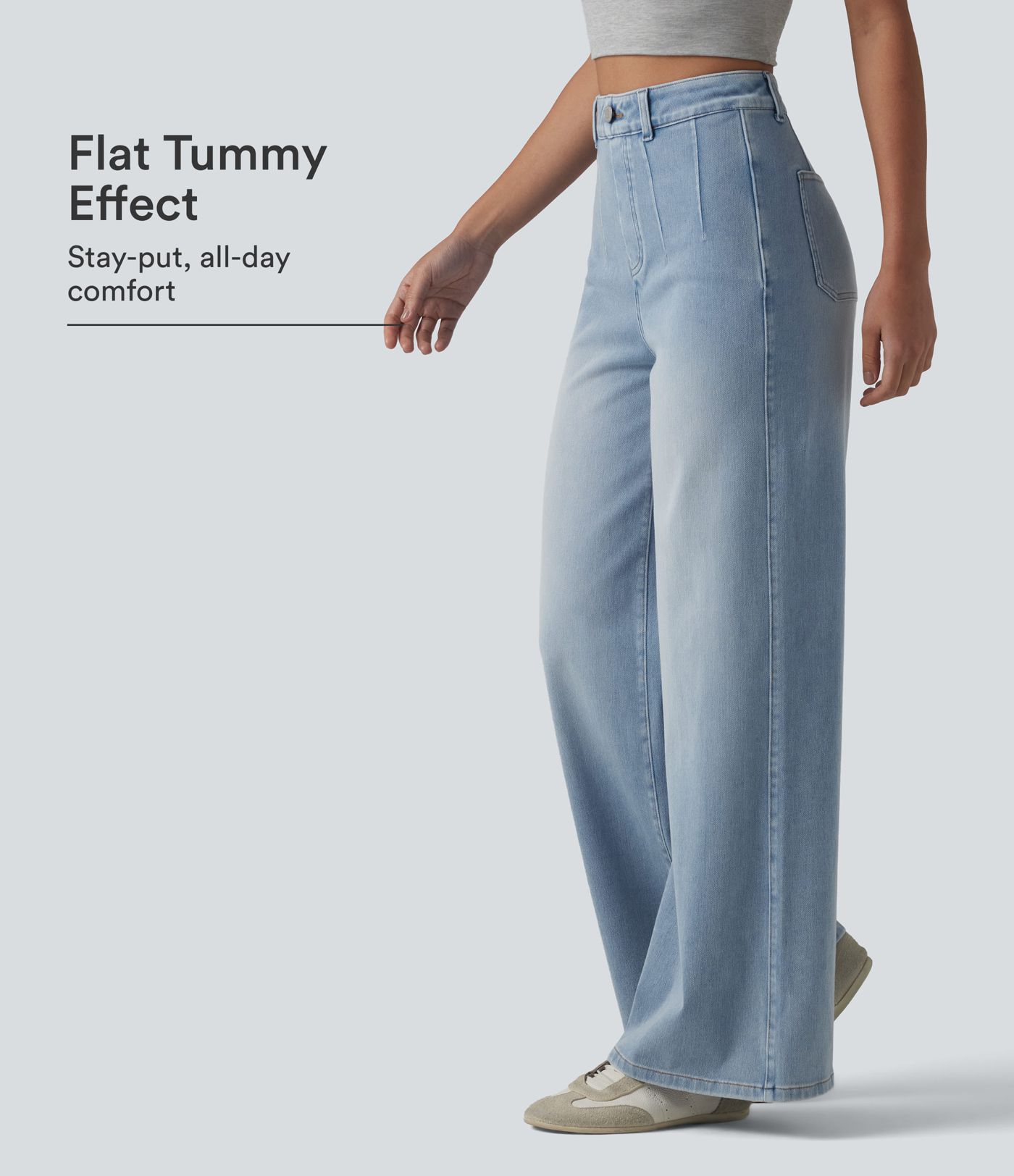 Halara Flex™ High Waisted Tummy Control Wide Leg Casual Jeans with Pockets Halara Flex™ High Waisted Tummy Control Wide Leg Casual Jeans with Pockets