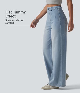 Halara Flex™ High Waisted Tummy Control Wide Leg Casual Jeans with Pockets Halara Flex™ High Waisted Tummy Control Wide Leg Casual Jeans with Pockets
