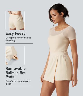 Softlyzero™ Plush - Party-Jumpsuit mit U-Boot-Ausschnitt, Seitentaschen, kurzen Ärmeln, integriertem BH und Kontrast-Mesh - Easy Peezy Edition Softlyzero™ Plush - Party-Jumpsuit mit U-Boot-Ausschnitt, Seitentaschen, kurzen Ärmeln, integriertem BH und Kontrast-Mesh - Easy Peezy Edition