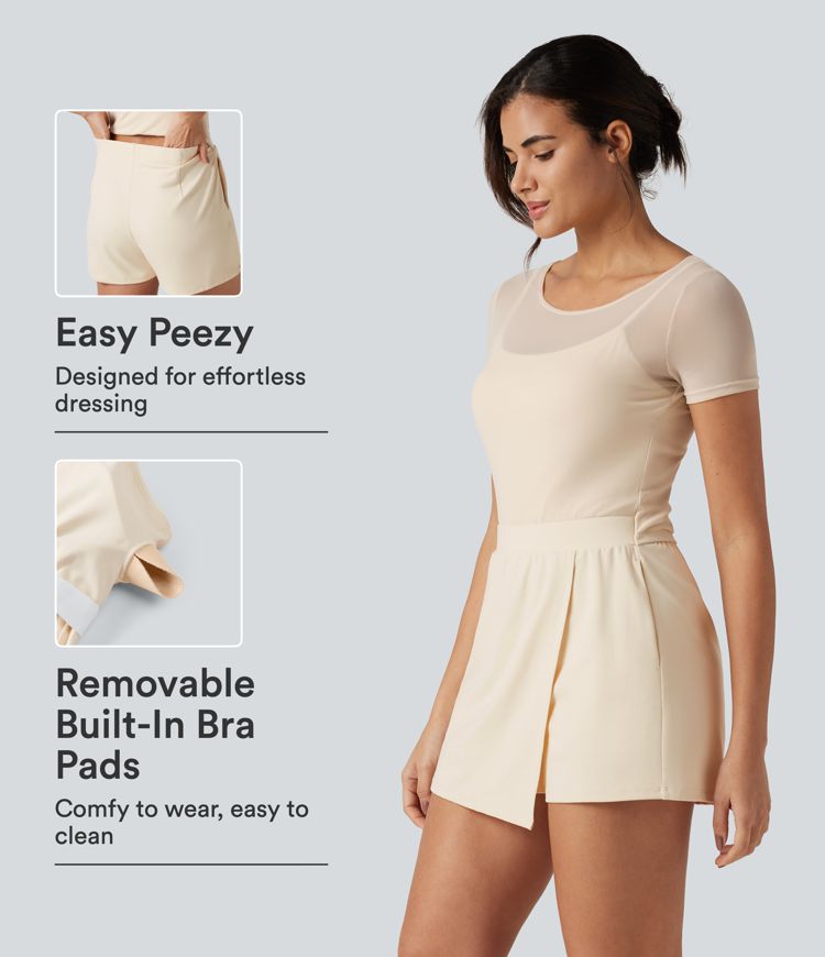 Softlyzero™ Plush - Party-Jumpsuit mit U-Boot-Ausschnitt, Seitentaschen, kurzen Ärmeln, integriertem BH und Kontrast-Mesh - Easy Peezy Edition Softlyzero™ Plush - Party-Jumpsuit mit U-Boot-Ausschnitt, Seitentaschen, kurzen Ärmeln, integriertem BH und Kontrast-Mesh - Easy Peezy Edition