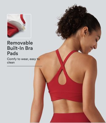 Halara UltraSculpt™ Brassière de yoga et de sport côtelée, soutien léger, encolure en V, bonnet intégré