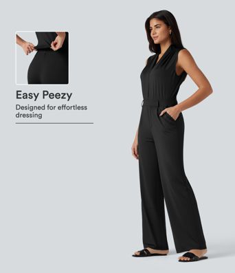 V Neck Sleeveless Work Jumpsuit with Pockets-Easy Peezy Edition