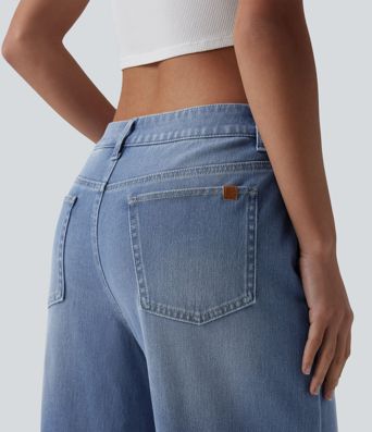 Halara Flex™ Mid Rise Washed Baggy Wide Leg Casual Jeans with Pockets Halara Flex™ Mid Rise Washed Baggy Wide Leg Casual Jeans with Pockets