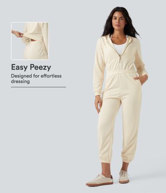 Hooded Long Sleeve Casual Jogger Jumpsuit with Pockets-Easy Peezy Edition