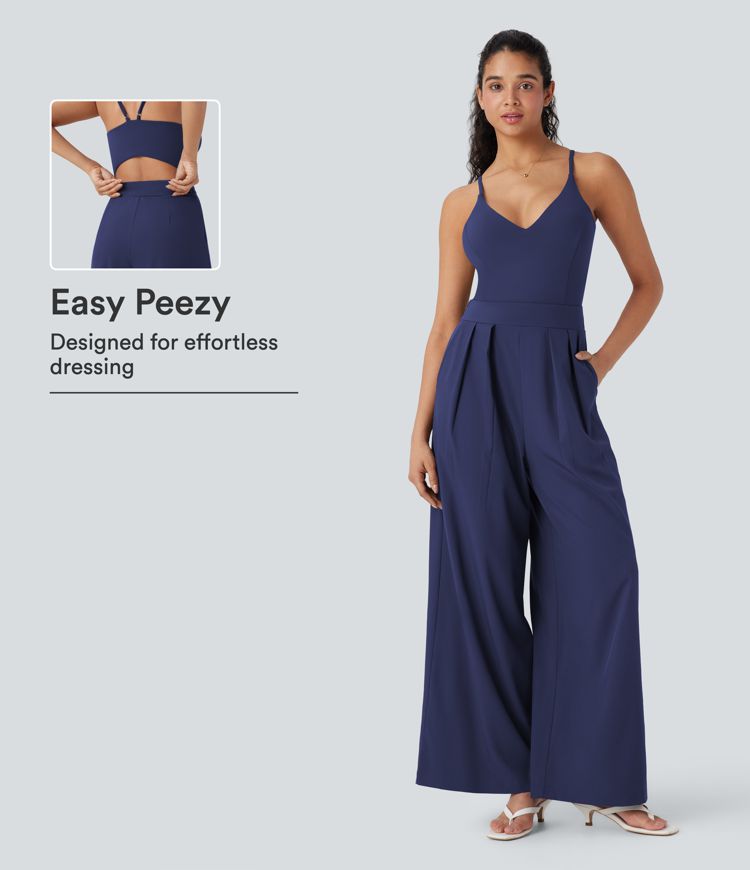 Breezeful™ Wide Leg Quick Dry Casual Slip Jumpsuit with Pockets-Easy Peezy Edition