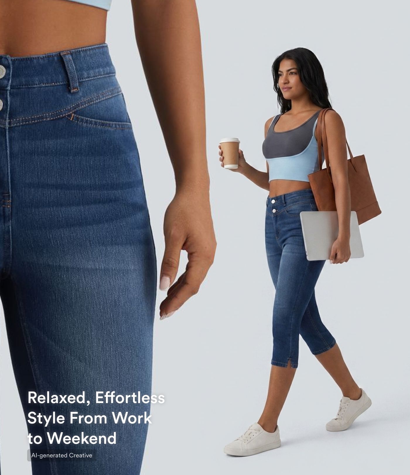 Halara Flex™ High Waisted Split Capri Casual Slim Jeans with Pockets Halara Flex™ High Waisted Split Capri Casual Slim Jeans with Pockets