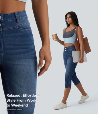 Halara Flex™ High Waisted Split Capri Casual Slim Jeans with Pockets Halara Flex™ High Waisted Split Capri Casual Slim Jeans with Pockets