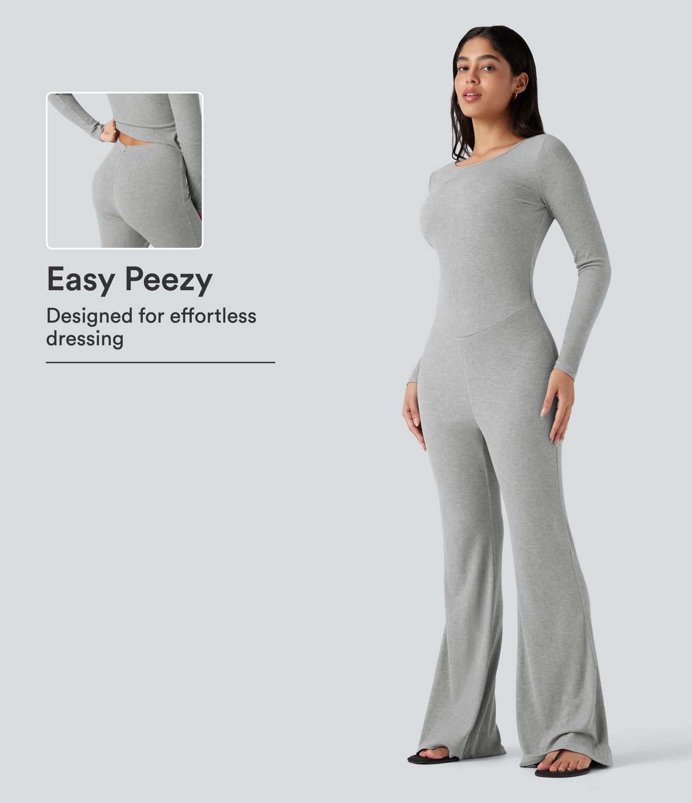 High Stretch Ribbed Knit Boat Neck Long Sleeve Casual Flare Jumpsuit-Easy Peezy High Stretch Ribbed Knit Boat Neck Long Sleeve Casual Flare Jumpsuit-Easy Peezy