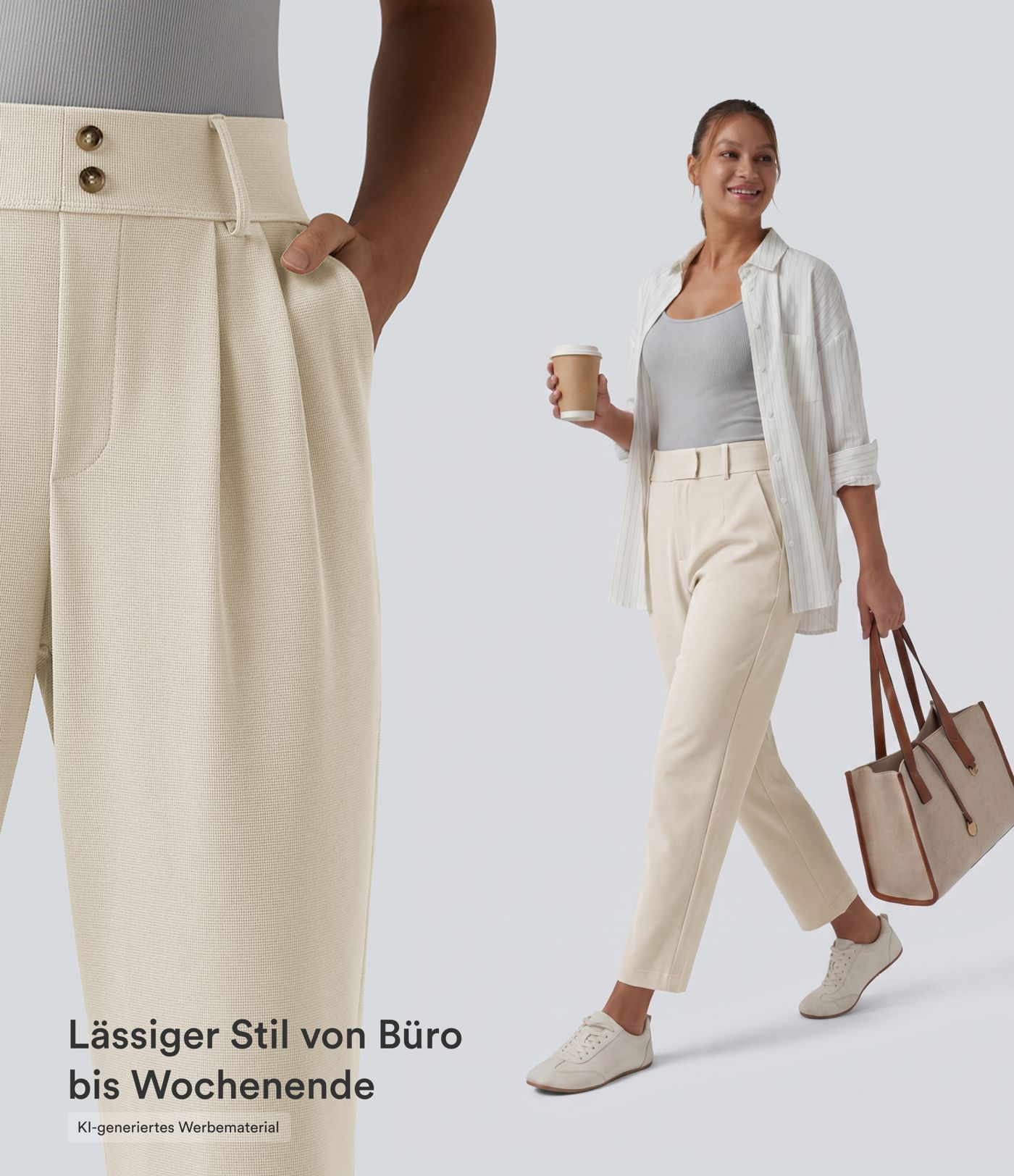 Halara Flex™ - Schmal zulaufende Bürohose mit hohem Bund, Seitentaschen und Waffelstoff