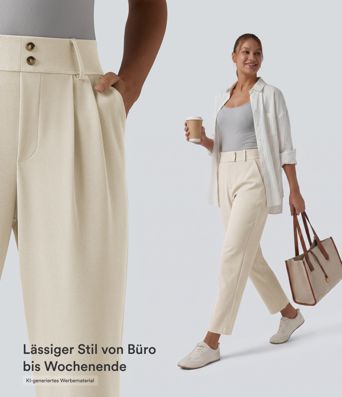 Halara Flex™ - Schmal zulaufende Bürohose mit hohem Bund, Seitentaschen und Waffelstoff