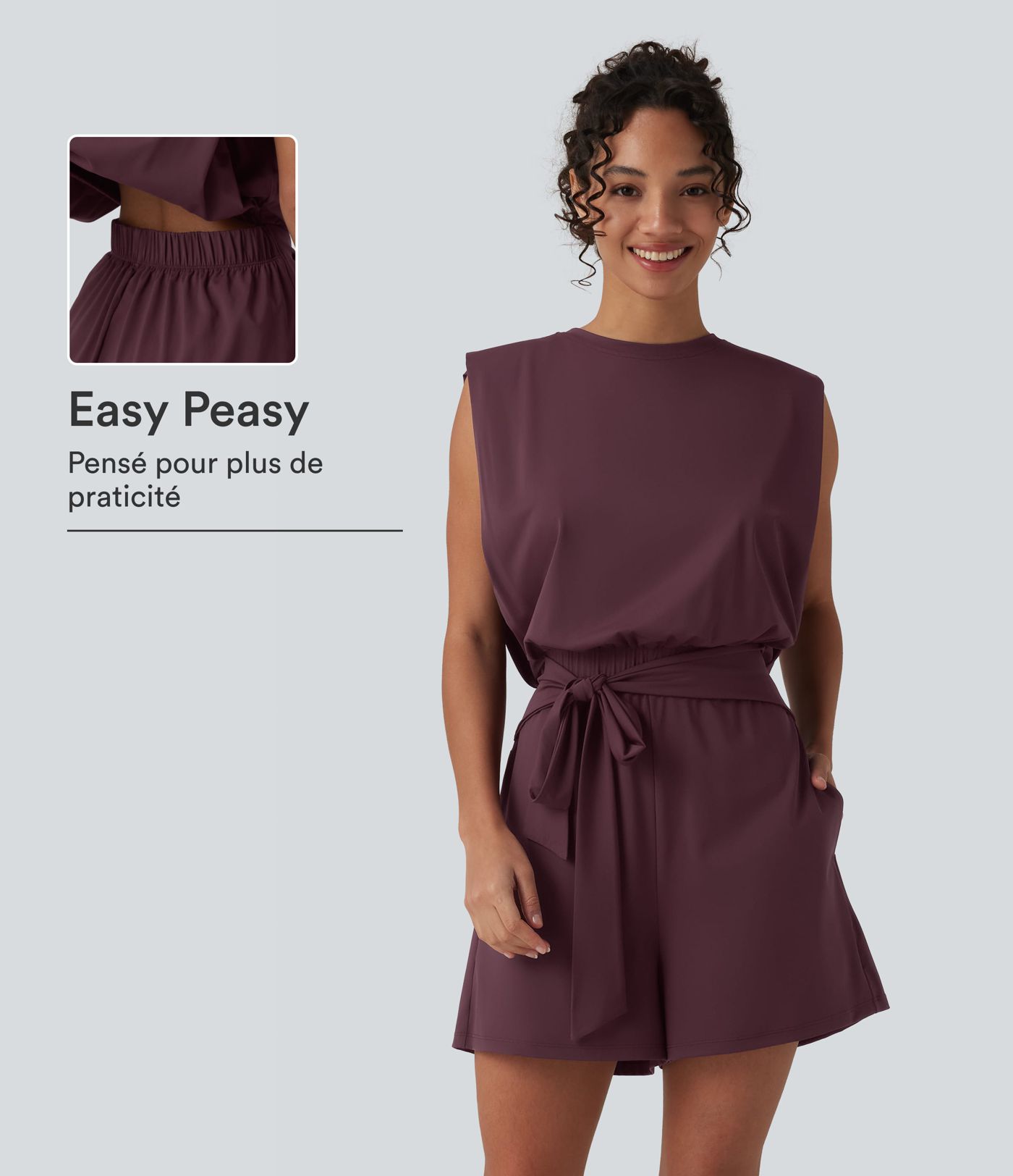 Combishort décontracté col rond sans manches effet frais InstantCool avec nœud frontal et poches, accès facile Easy Peasy, protection solaire UPF50+ Combishort décontracté col rond sans manches effet frais InstantCool avec nœud frontal et poches, accès facile Easy Peasy, protection solaire UPF50+