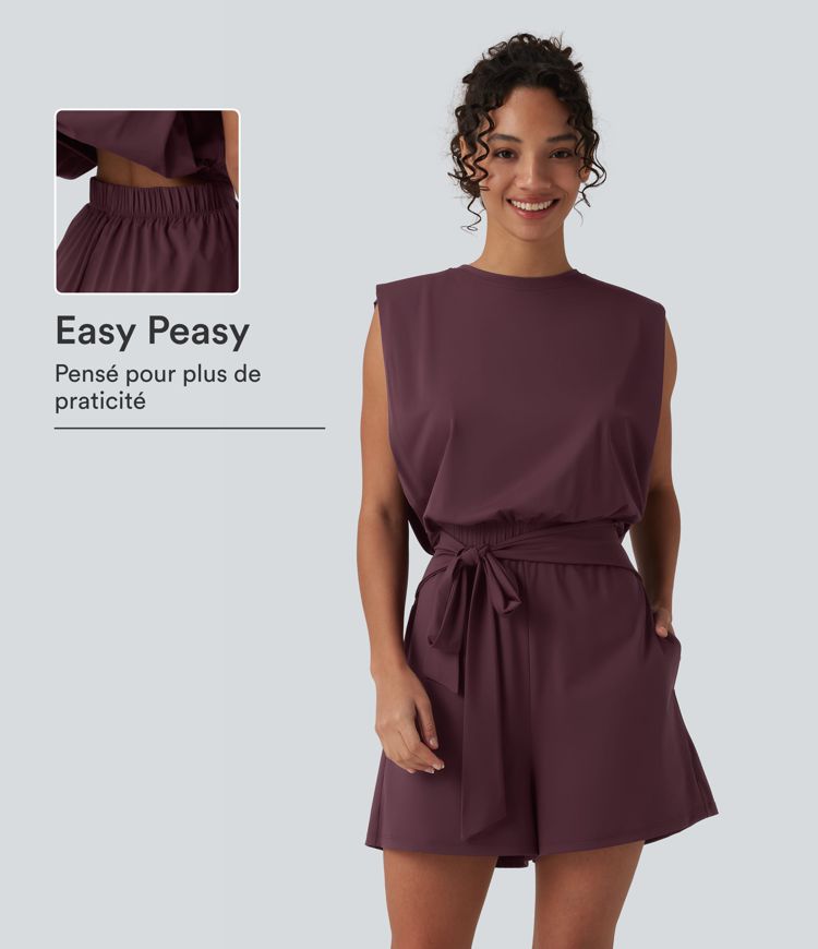 Combishort décontracté col rond sans manches effet frais InstantCool avec nœud frontal et poches, accès facile Easy Peasy, protection solaire UPF50+ Combishort décontracté col rond sans manches effet frais InstantCool avec nœud frontal et poches, accès facile Easy Peasy, protection solaire UPF50+