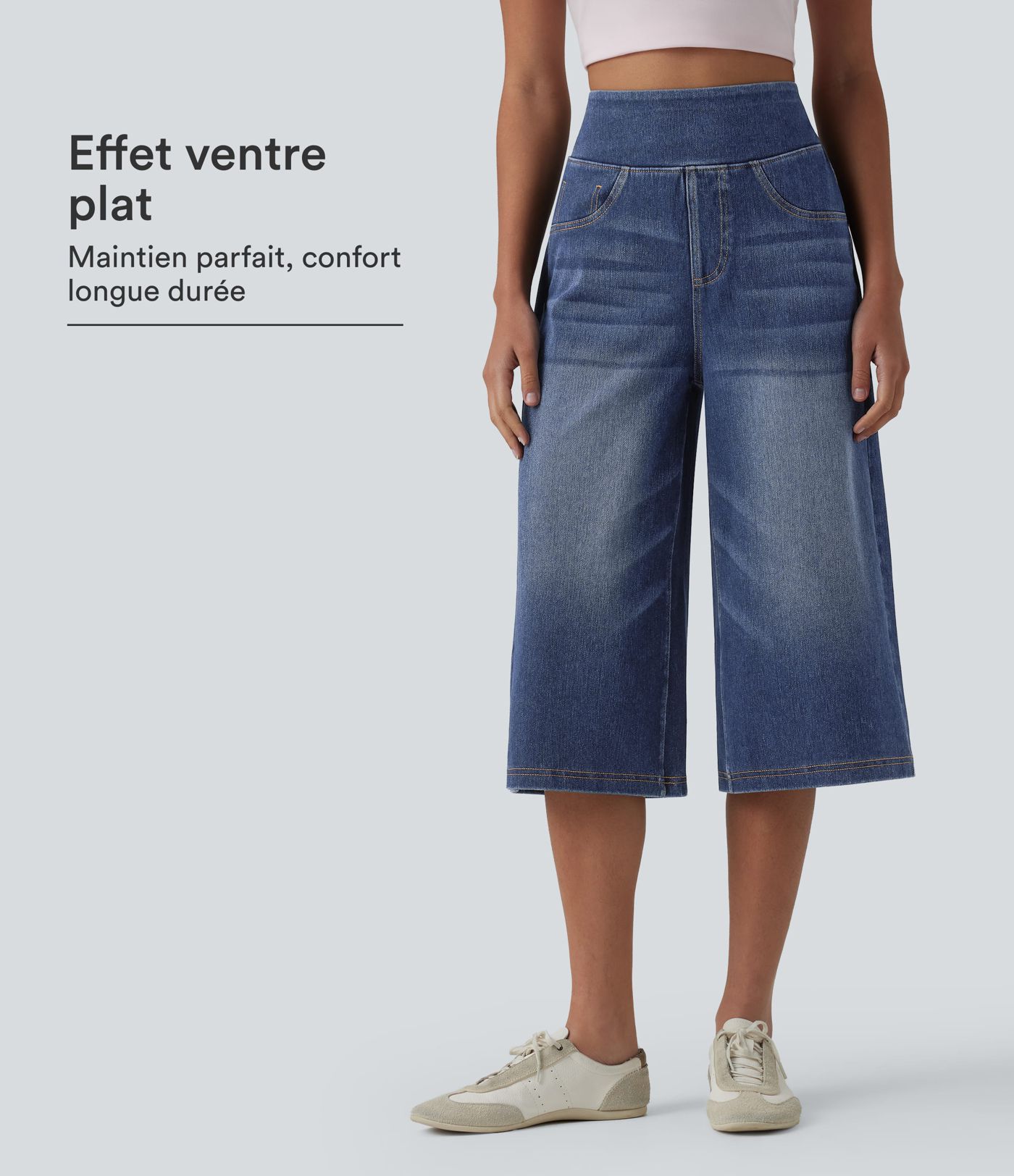 Jean capri ample Halara Flex™ taille haute gainant avec poches Jean capri ample Halara Flex™ taille haute gainant avec poches