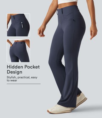 High Waisted InstantCool Quick Dry Flare Golf Trousers with Pockets-UPF50+