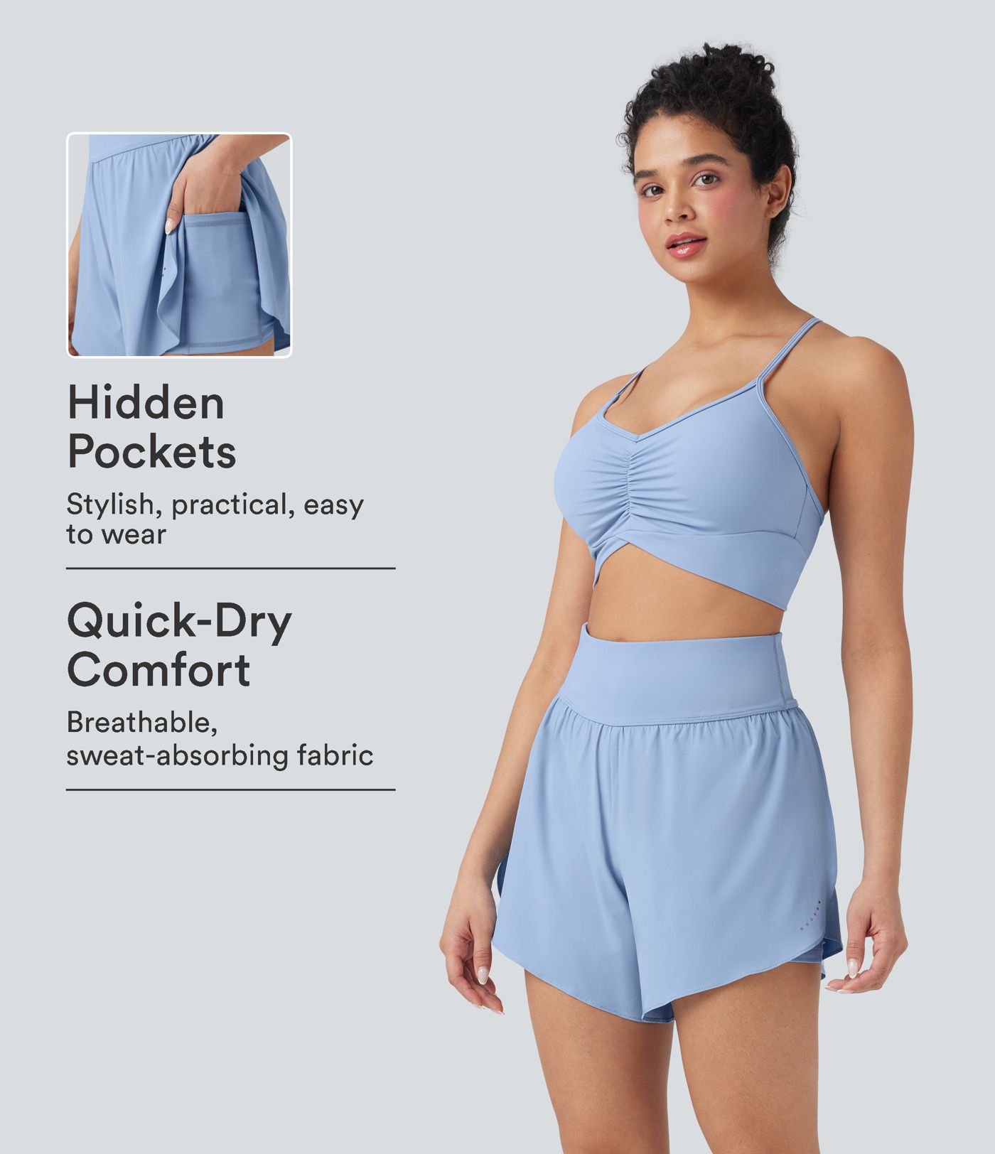SoftlyZero™ QuickDry High Waisted Tummy Control Reflective Dots Crossover Hem 2-in-1 Running Shorts 5'' with Pockets SoftlyZero™ QuickDry High Waisted Tummy Control Reflective Dots Crossover Hem 2-in-1 Running Shorts 5'' with Pockets