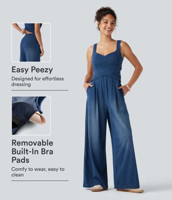 Halara Flex™ Built-in Bra Denim Casual Jumpsuit with Pockets-Easy Peezy Edition Halara Flex™ Built-in Bra Denim Casual Jumpsuit with Pockets-Easy Peezy Edition
