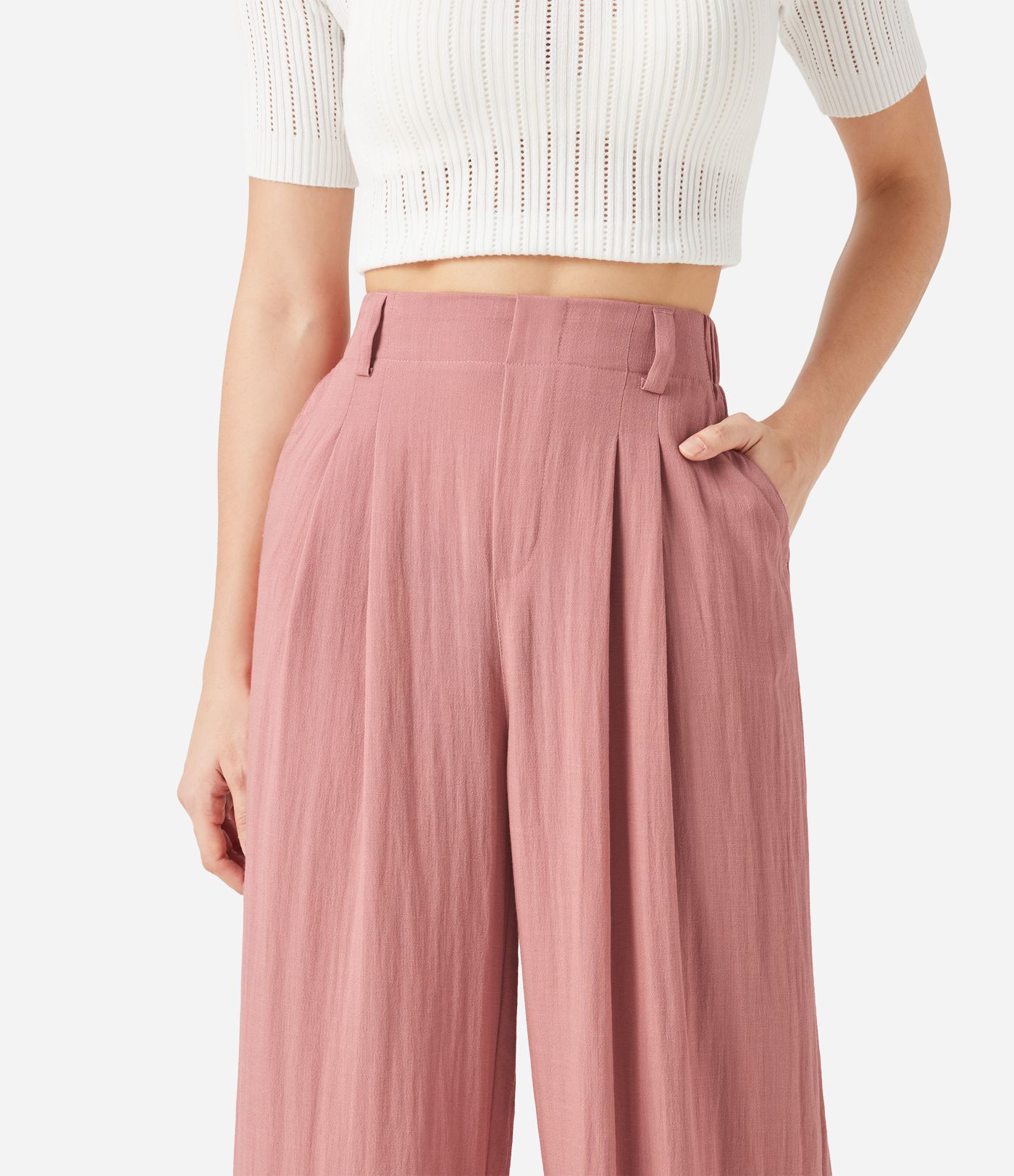 High Waisted Pocket Wide Leg Flowy Solid Palazzo Casual Linen-Feel Pants High Waisted Pocket Wide Leg Flowy Solid Palazzo Casual Linen-Feel Pants