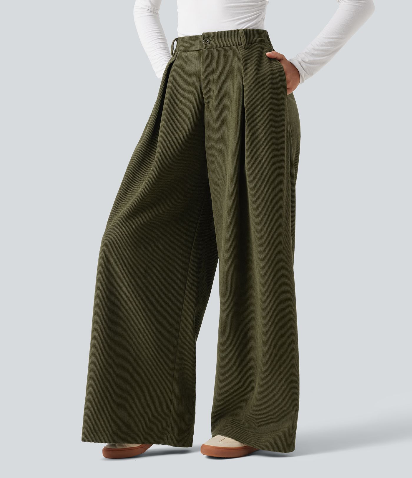 High Waisted Baggy Corduroy Casual Pants with Pockets High Waisted Baggy Corduroy Casual Pants with Pockets